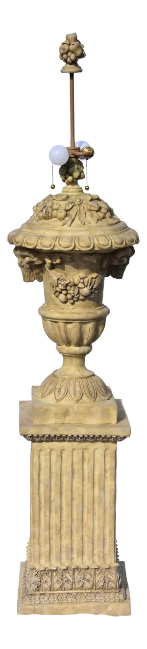 French Regency Showpiece Tall Faux Stone Urn on Pedestal Lamp