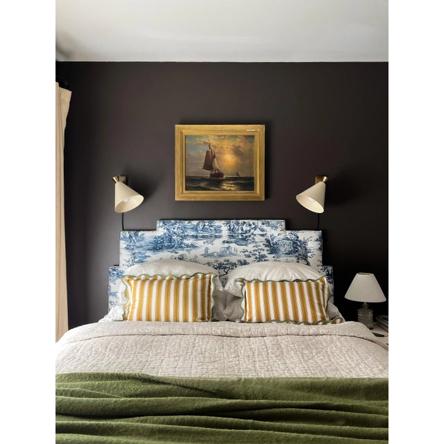 The Gigi Blue Toile Upholstered Headboard: proudly bearing the name of Kevin's beloved Southern "steel magnolia"...