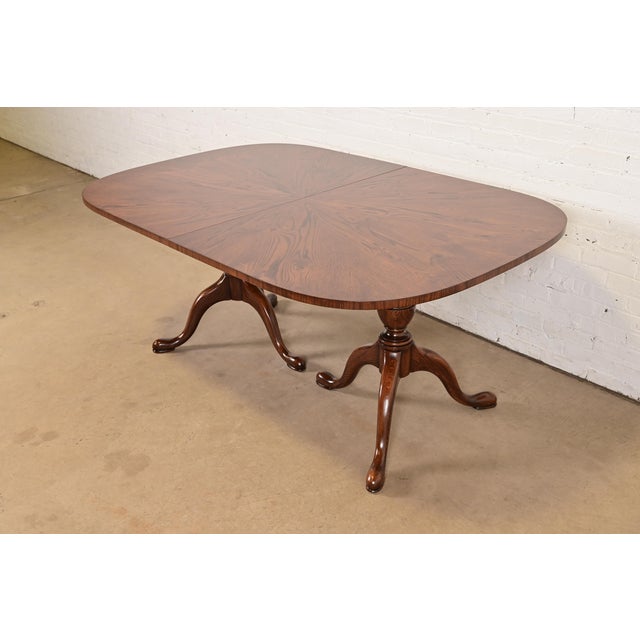 Brown John Stuart Georgian Oak Double Pedestal Extension Dining Table, Newly Refinished For Sale - Image 8 of 14