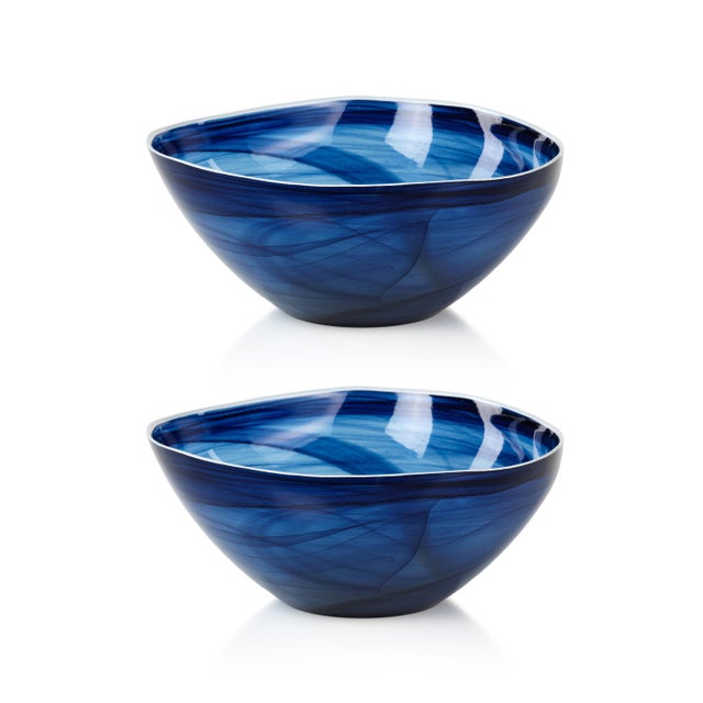 Transitional Monte Carlo Large Indigo Alabaster Glass Bowls, Set of 2 For Sale - Image 3 of 3
