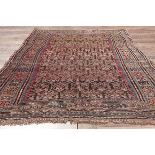 Coffee Early 20th Century Antique Persian Kurdish Rug 04’03 X 08’00 For Sale - Image 8 of 9