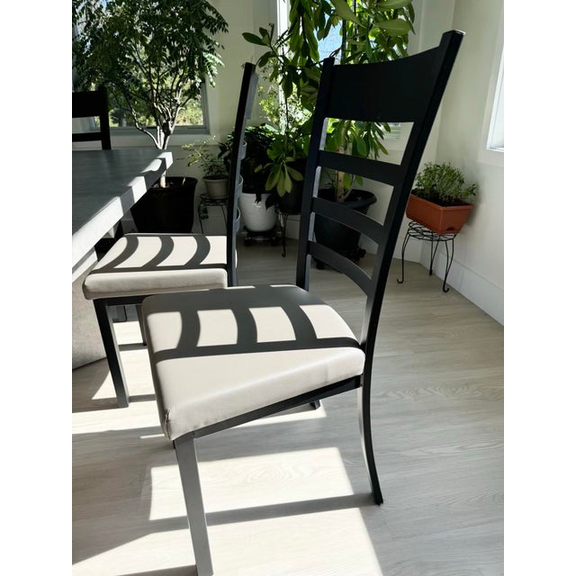 Contemporary Custom Dining Table Set With Leather Chairs For Sale - Image 3 of 4