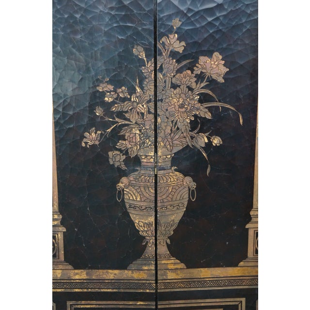 Vintage Chinoiserie Black Lacquer 8 Panel Folding Screen Room Divider 144" For Sale - Image 17 of 18