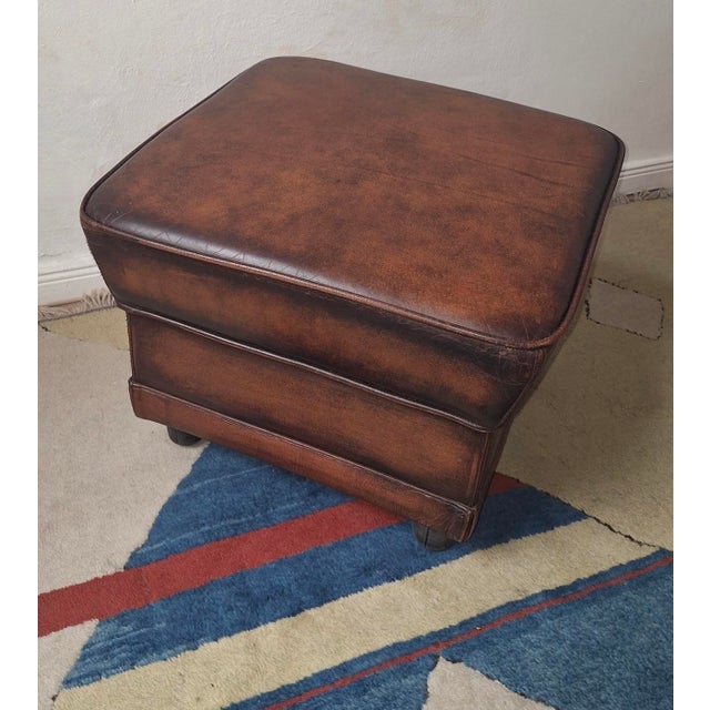 Vintage Ottoman in Chestnut Brown Leather For Sale - Image 10 of 12