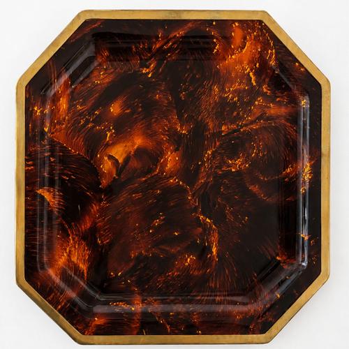 Italy Tortoiseshell Acrylic Glass Bakelite and Brass Tray in the style of Dior and Gucci, 1970s For Sale - Image 6 of 7