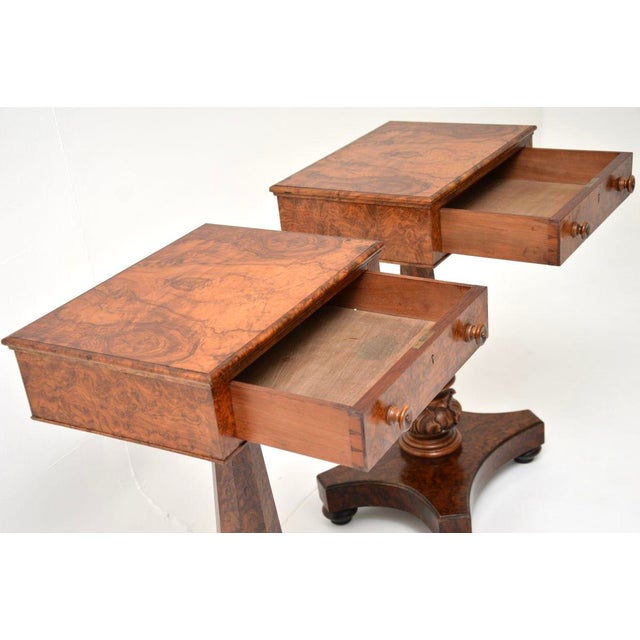 Wood Antique William IV Burr Walnut Side Tables, 1830s, Set of 2 For Sale - Image 7 of 11