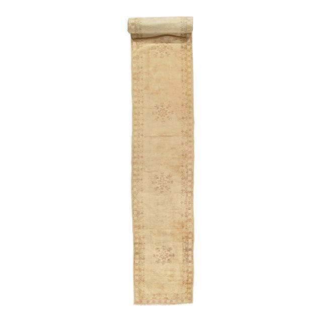 Antique Oushak Runner, Turkish and Oriental Rug, Handmade Beige Rug For Sale