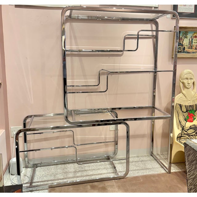 Metal 1980s Dia Chrome and Glass Nesting Etagere, Attributed For Sale - Image 7 of 12