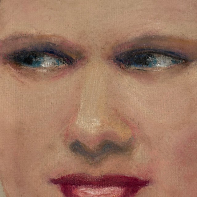 Vintage 1930s Original Pastel Bust Portrait of a Woman, Art Deco For Sale - Image 4 of 10