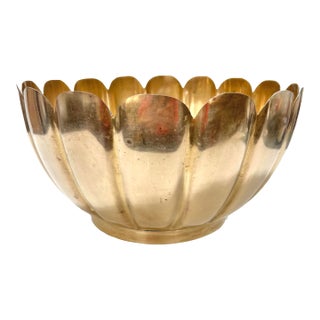 Vintage Scalloped Brass Centerpiece Bowl For Sale