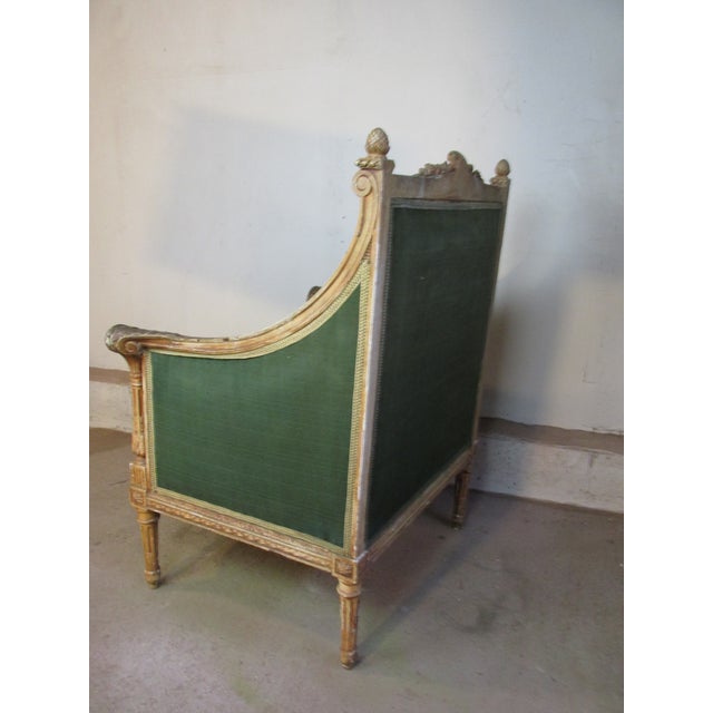 French 19th Century Antique French Louis XVI Bergere Chair For Sale - Image 3 of 12
