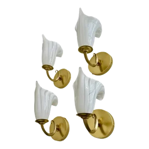 Set 4 Murano Italian White Calla Lily Glass Wall Sconces