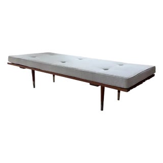 George Nelson Style Mid Century Modern Slatted Wood Bench Daybed Tufted Cushion For Sale