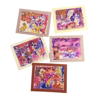 1980’s Gallery Wall Collection 5 Abstract Watercolor Paintings -Set of 5 For Sale