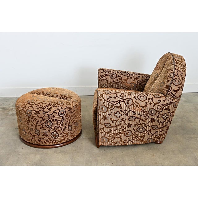 Early 20th Century French Art Deco Upholstered Armchair and Ottoman For Sale - Image 16 of 18