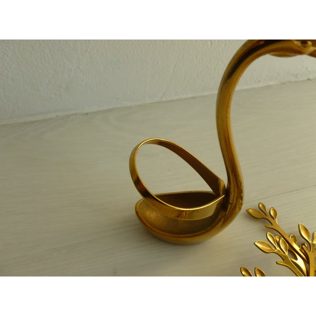 Vintage 1970's Brass Plated Metal Swan Vessel Bowl With !0 Serving Spoons For Sale - Image 14 of 17