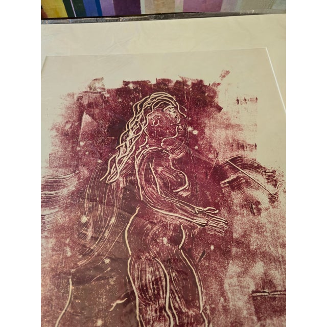 1960s Vintage Mid Century Modern Signed Lithograph Lady For Sale - Image 5 of 8