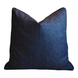 Blue Denim Cotton Fabric Feather/Down Pillow 22” Square For Sale