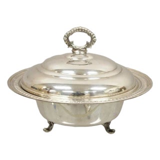 Vintage Victorian Silver Plated Covered Vegetable Serving Dish Platter Bowl For Sale