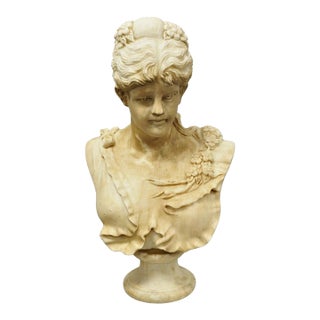 Vintage Victorian Style Carved Marble Young Lady Maiden Bust Statue Sculpture For Sale