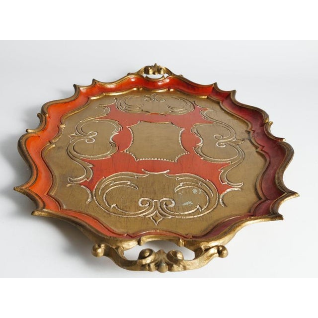 Mid-Century Florentine Rococo Style Scalloped Red Giltwood Tray, Italy, 1950s For Sale - Image 9 of 14