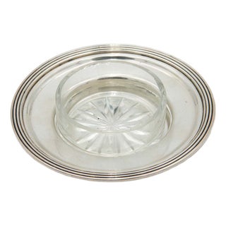 Silver Butter Dish with Circular Glass Base and Core For Sale