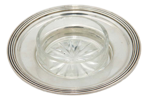 Silver Butter Dish with Circular Glass Base and Core