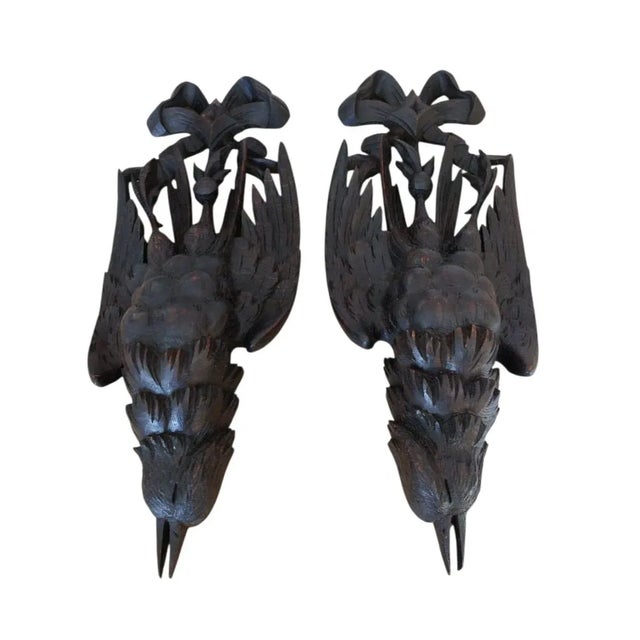 Antique Black Forest Wall Ornaments in Hand-Carved Walnut, 19th Century, Set of 2 For Sale - Image 10 of 10