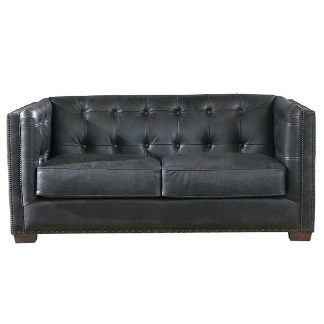 Tuxedo Leather Love Seat - Slate For Sale In Chicago - Image 6 of 7