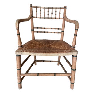 Straw Chair in Faux Bamboo For Sale