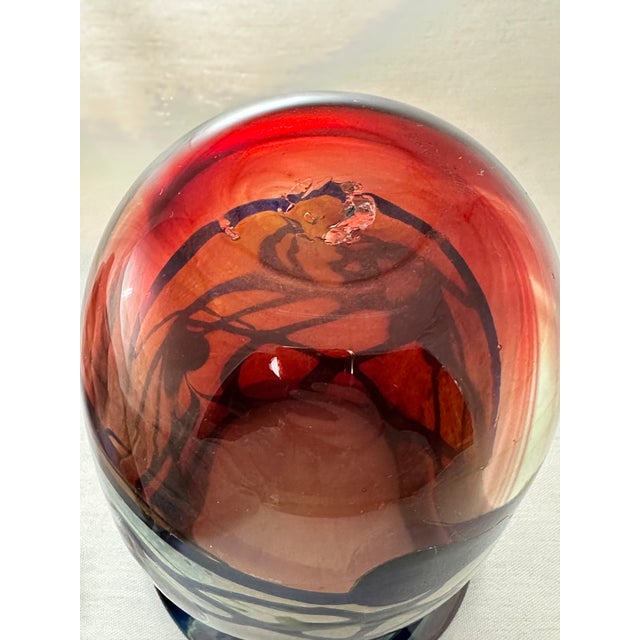 Mid-Century Modern 1970s Michael Pavlik Art Glass Vase, Burnt Red With Opalescent and Cobalt Decoration, Signed For Sale - Image 3 of 8
