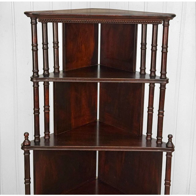 1940s Antique Traditional Mahogany Corner Tiered Etagere Bookshelf For Sale - Image 5 of 14