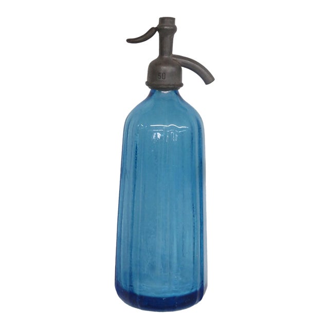 Jacob Ragosin Blue Glass Seltzer Bottle Dave Roth Made in Czechoslovakia 4854b For Sale