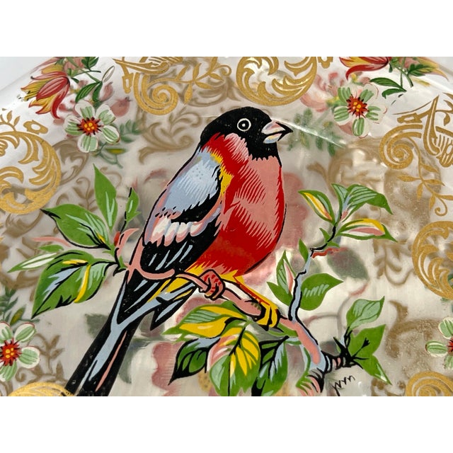 Mediterranean Vintage Italian Mariano Glass Hand Painted Enameled Bird Floral Perfume Bottle For Sale - Image 3 of 11