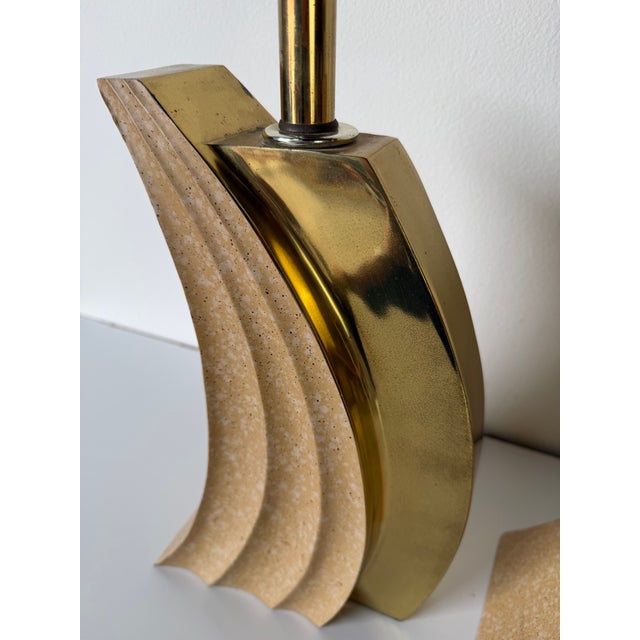 1980’s Postmodern Art Deco Style Brass Table Lamps – A Pair For Sale - Image 9 of 12