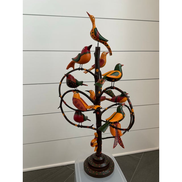 This folk art style "bird tree" was made by Don Noyes, a popular folk artist based in Ohio who has been featured in Early...