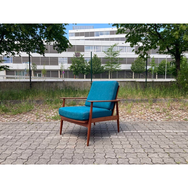 Mid-Century Petrol and Teak Easy Chair from Wilhelm Knoll Antimott, 1965 For Sale - Image 4 of 18