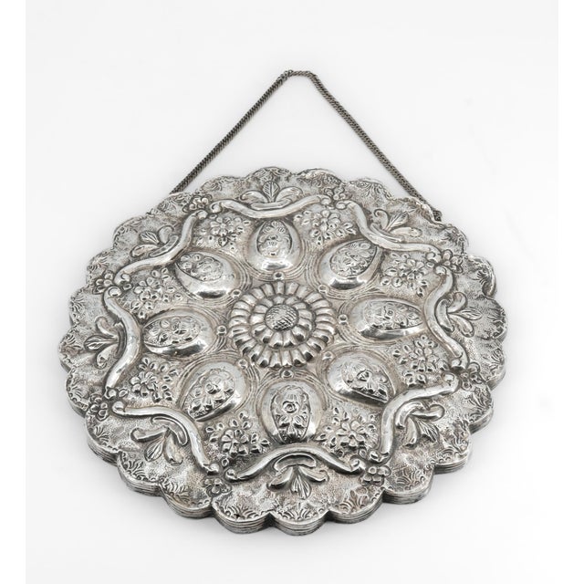 Silver Vintage 900 Silver Floral Repoussé Hanging Mirror, 1940s For Sale - Image 8 of 8