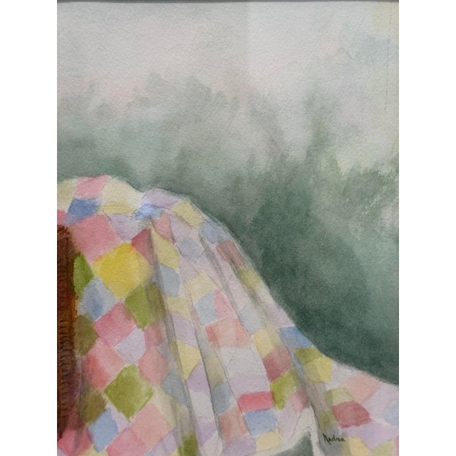 1980s 1980s Watercolor Painting of a White Cat in a Basket, "Hide and Seek" Signed by Nedra Wood For Sale - Image 5 of 11