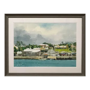 Large Watercolour of Pleasure Boats Moored on the River in Florida by Usa Artist, 2005 Circa