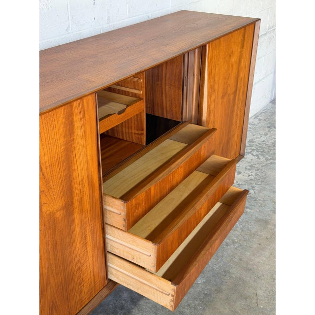 Teak Sideboard Credenza With Sliding Doors and Drawers Danish Mid-Century Modern 1960s For Sale - Image 9 of 12