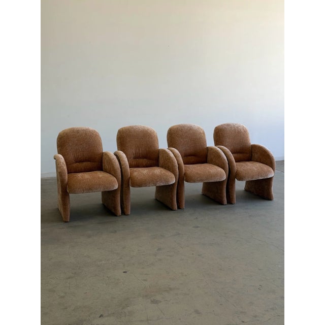 1990s Vintage Curved Velvet Arm Dining Chairs - Set of Four For Sale - Image 5 of 18