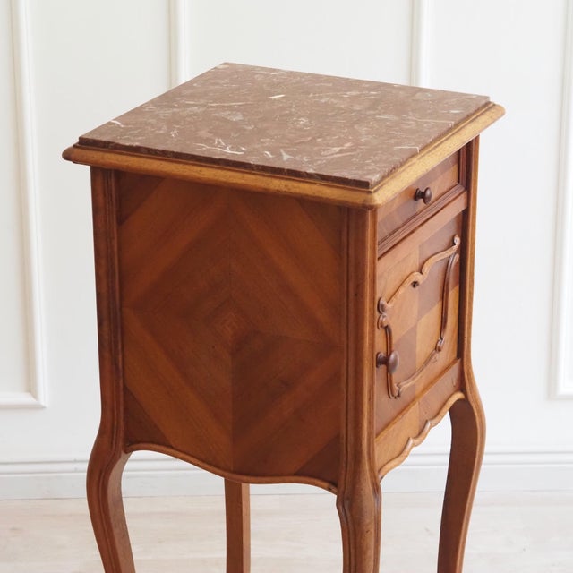 Antique Louis XV Bedside Table with Marble Top, 1900s For Sale - Image 4 of 11