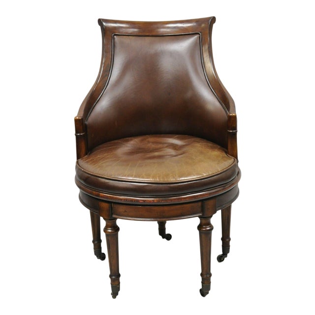 Lillian August Brown Leather Swivel Upholstered Empire Office Desk