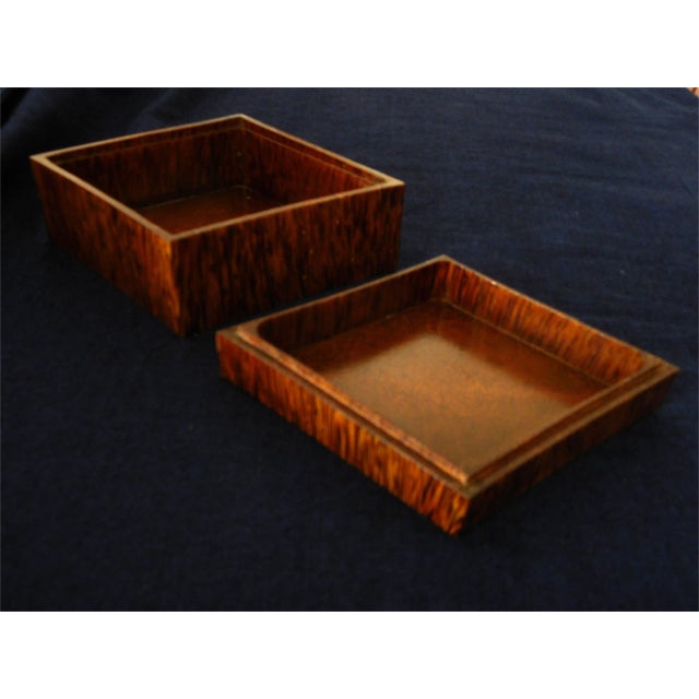 1990s Playing Card "Diamond" Shaped Palm Wood Trinket Box For Sale - Image 4 of 10