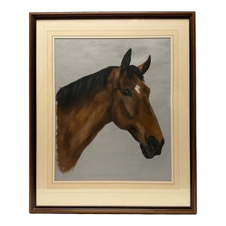 1980s “Prize Money” Vintage Horse Painting Equestrian Portrait Pastel on Paper by Joy Jaxton For Sale