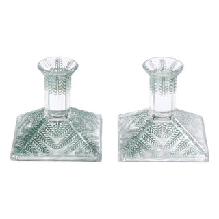 René Lalique Fougeres Glass Candleholder - Pair For Sale