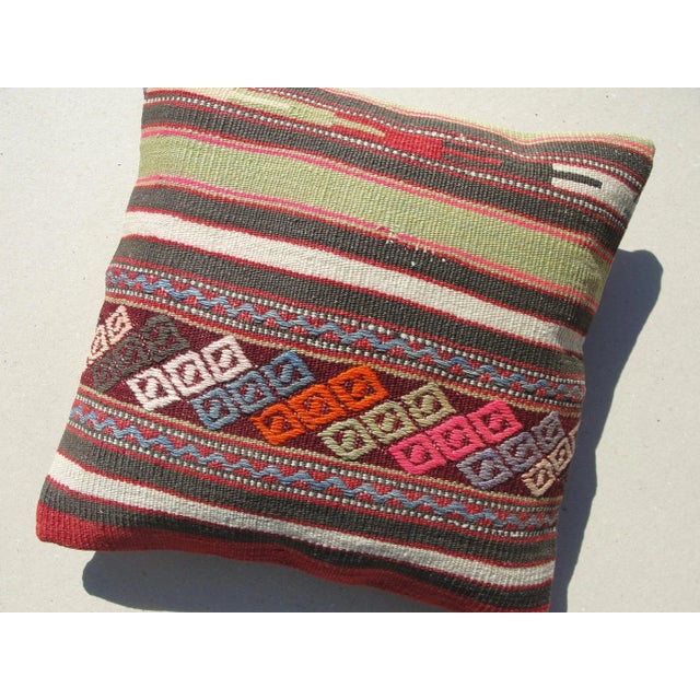 Kilim Rug Pillow Made from old turkish kilims Back side cotton and has closed with a solid hidden zipper size:16" x 16" It...