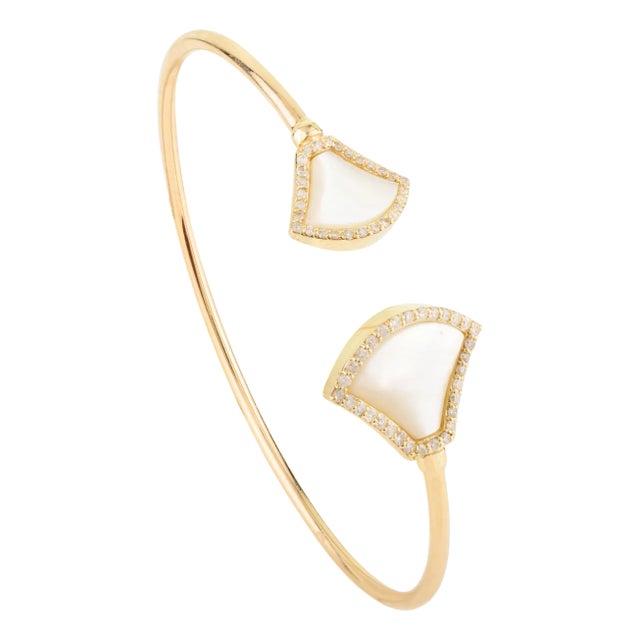 Modern Open Cuff 14k Gold Mother of Pearl Bangle For Sale