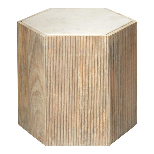 Jamie Young Argan Hexagon Table, Washed Wood & Marble Top - Large For Sale
